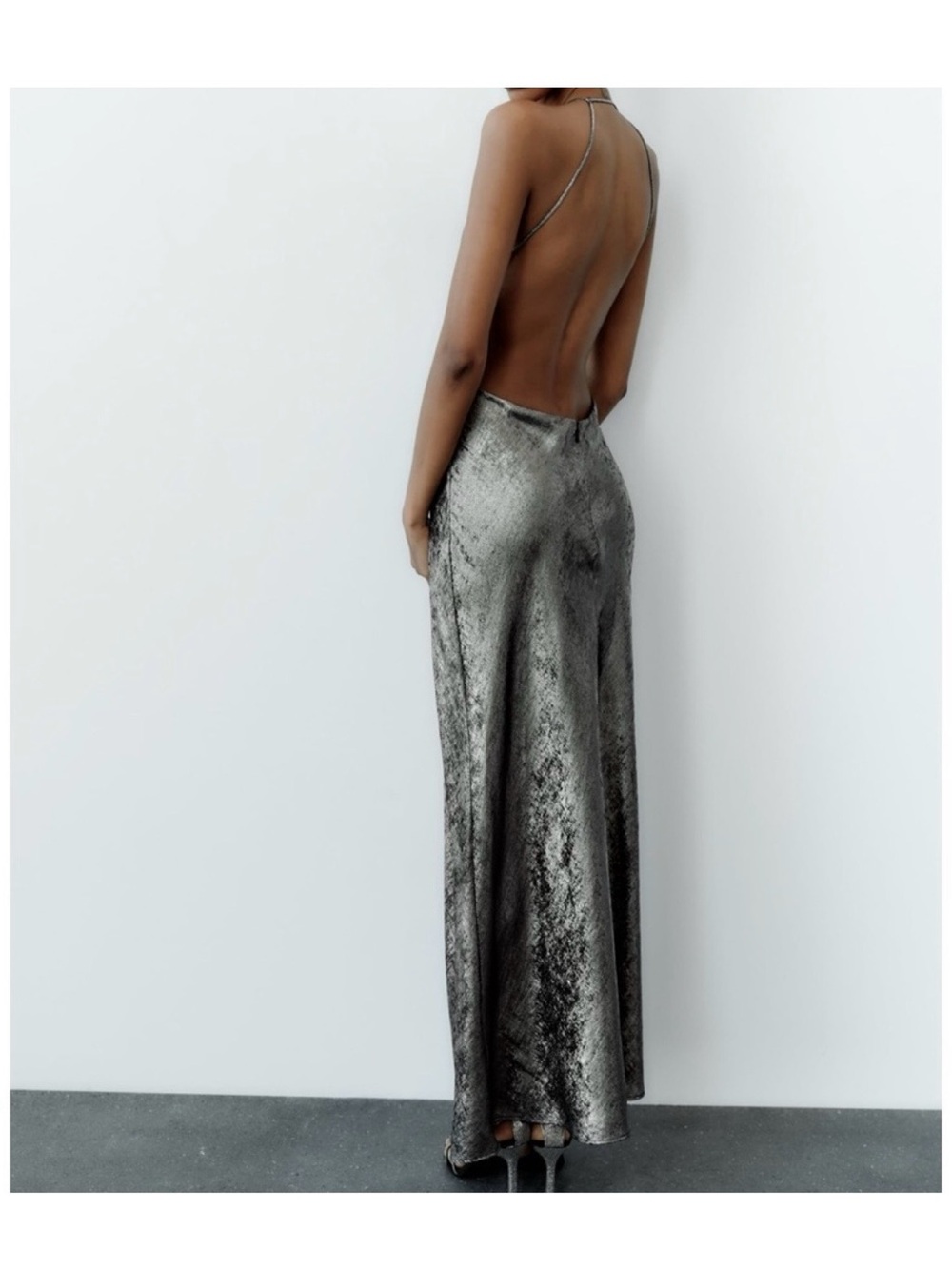 Zara Silver Backless Velvet Maxi Dress